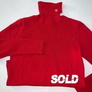 Ruby Red Ribbed Ralph Lauren Turtle Neck